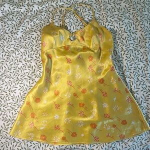 🌼 La Senza Yellow Satin Floral Slip Dress M